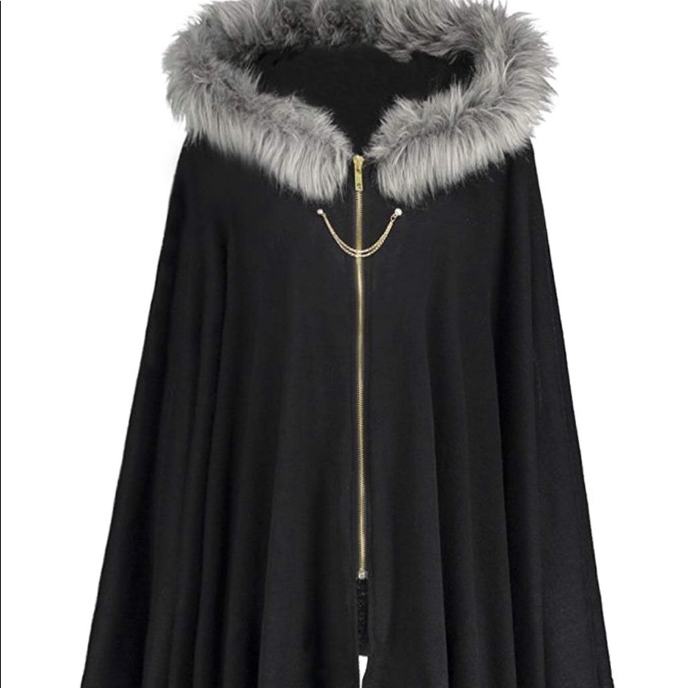 Faux Fur Insert Zip up Asymmetrical Hooded Coat
